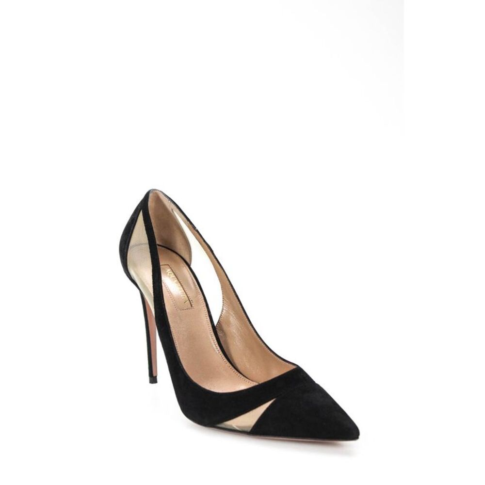 Aquazzura Womens Suede Mesh Pointed Toe Pumps Black Size 38.5 8.5
